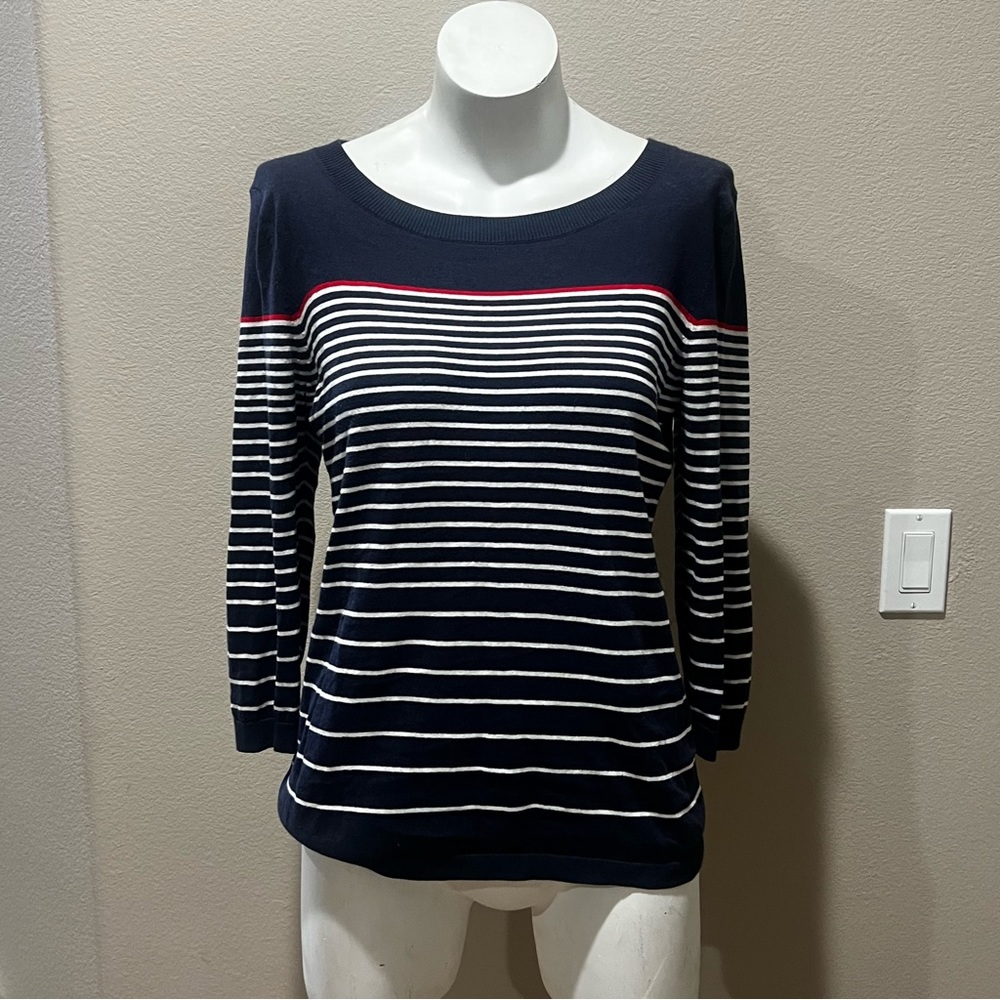 Market and Spruce bavy blue striped knit striped top - Picture 2 of 8